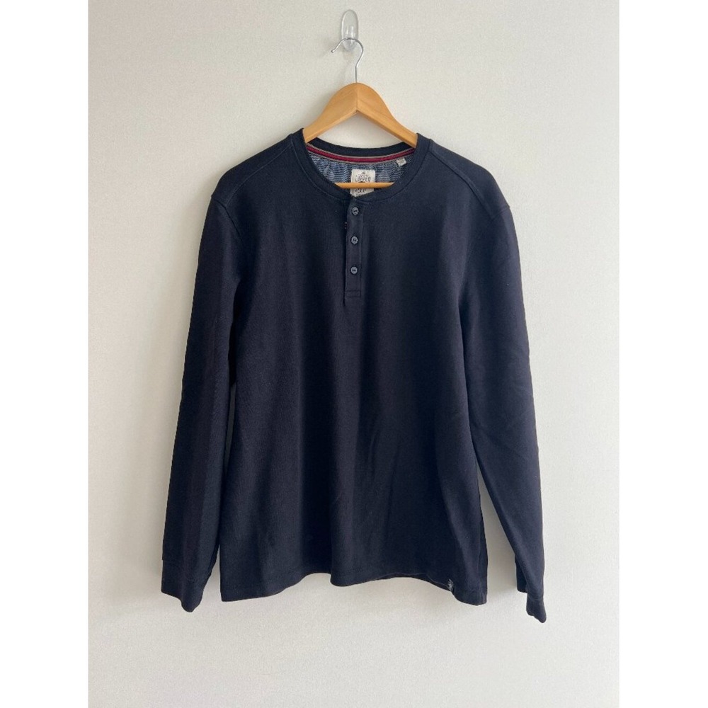 Copper Oak Mens L Black Henley Long Sleeve Cotton Relaxed‎ Fit Classiccore Top